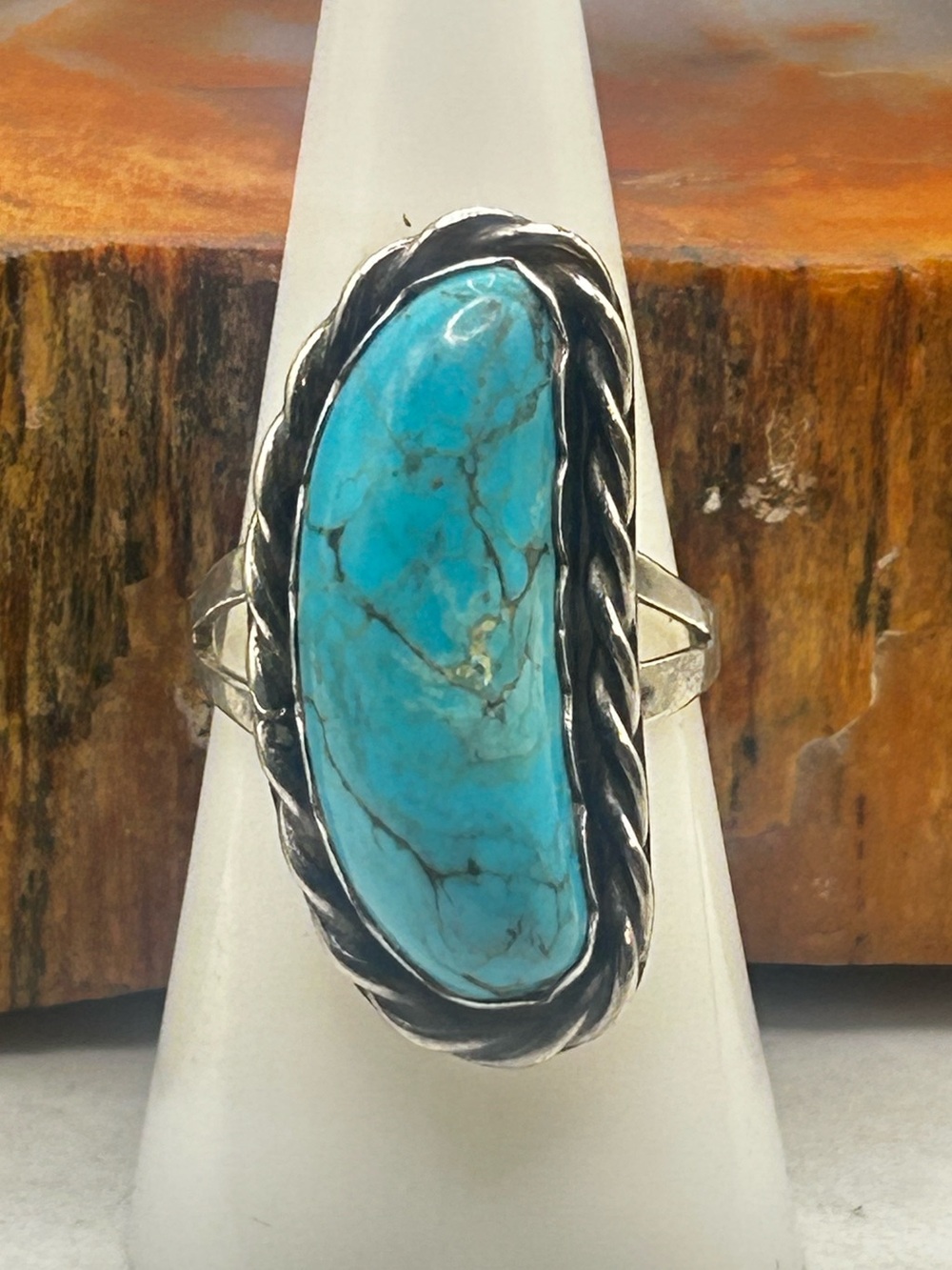 Southwest Sterling Silver Turquoise Ring - Size 7.5